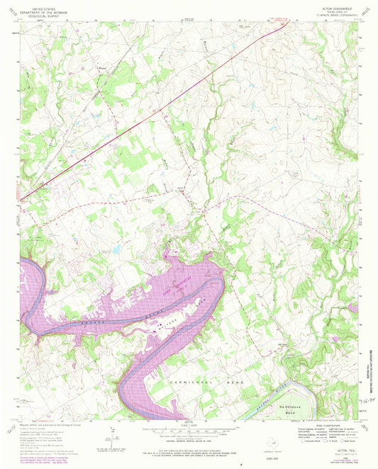 Classic USGS Acton Texas 7.5'x7.5' Topo Map Image