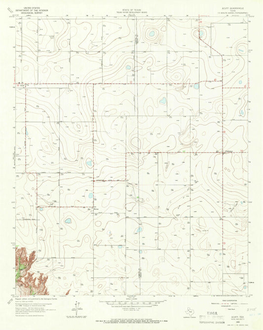 Classic USGS Acuff Texas 7.5'x7.5' Topo Map Image