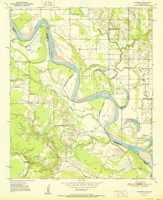 Classic USGS Acworth Texas 7.5'x7.5' Topo Map Image