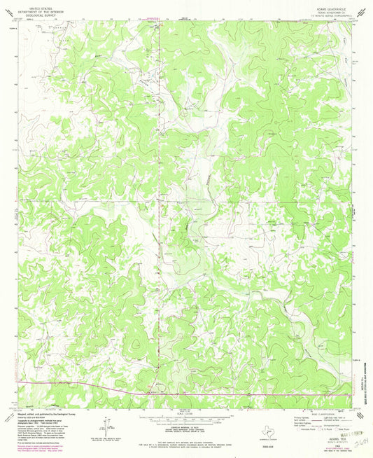 Classic USGS Adams Texas 7.5'x7.5' Topo Map Image