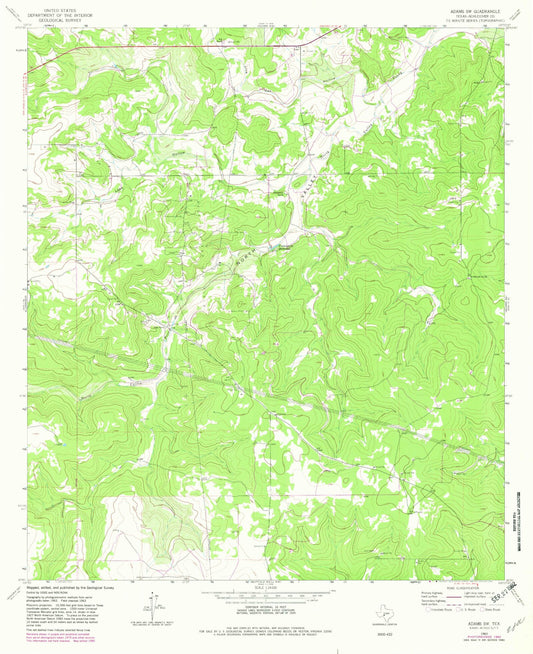 Classic USGS Adams SW Texas 7.5'x7.5' Topo Map Image