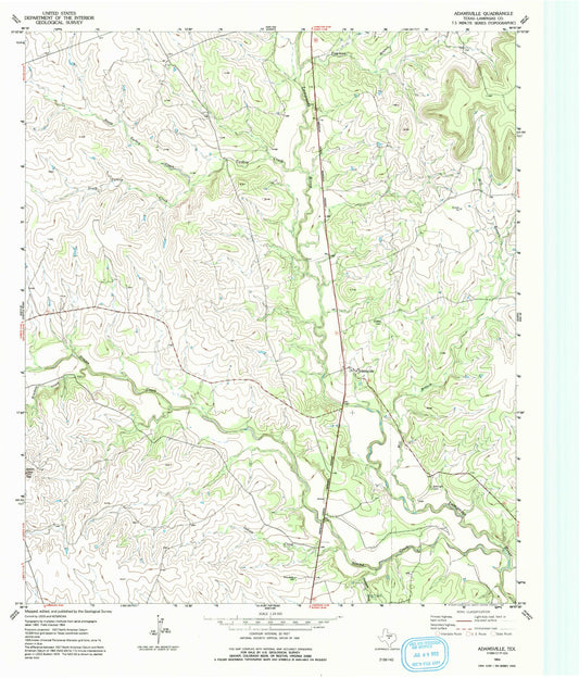 Classic USGS Adamsville Texas 7.5'x7.5' Topo Map Image