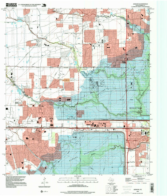 Classic USGS Addicks Texas 7.5'x7.5' Topo Map Image