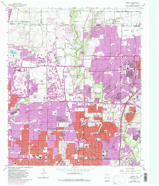 Classic USGS Addison Texas 7.5'x7.5' Topo Map Image