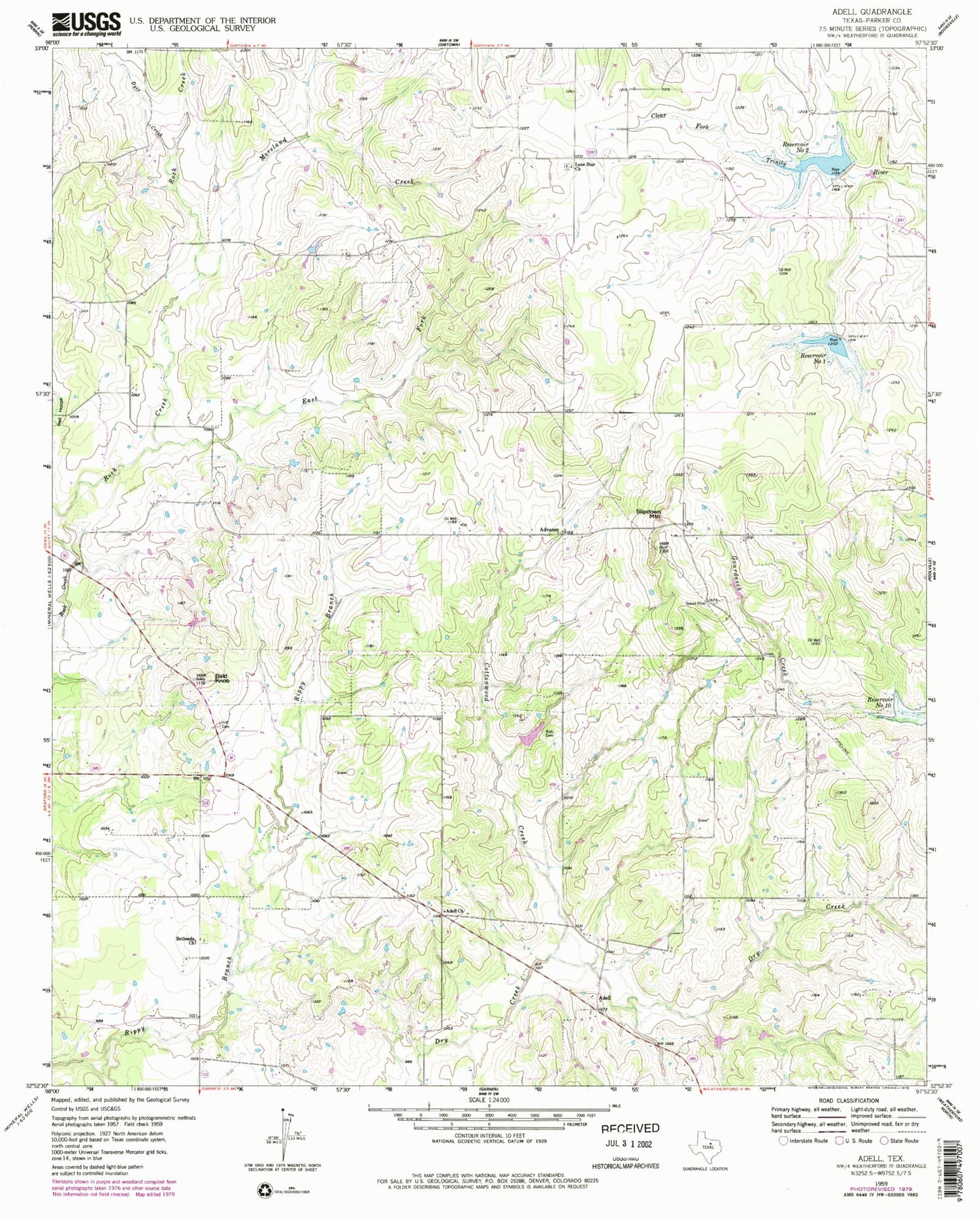 Classic USGS Adell Texas 7.5'x7.5' Topo Map Image