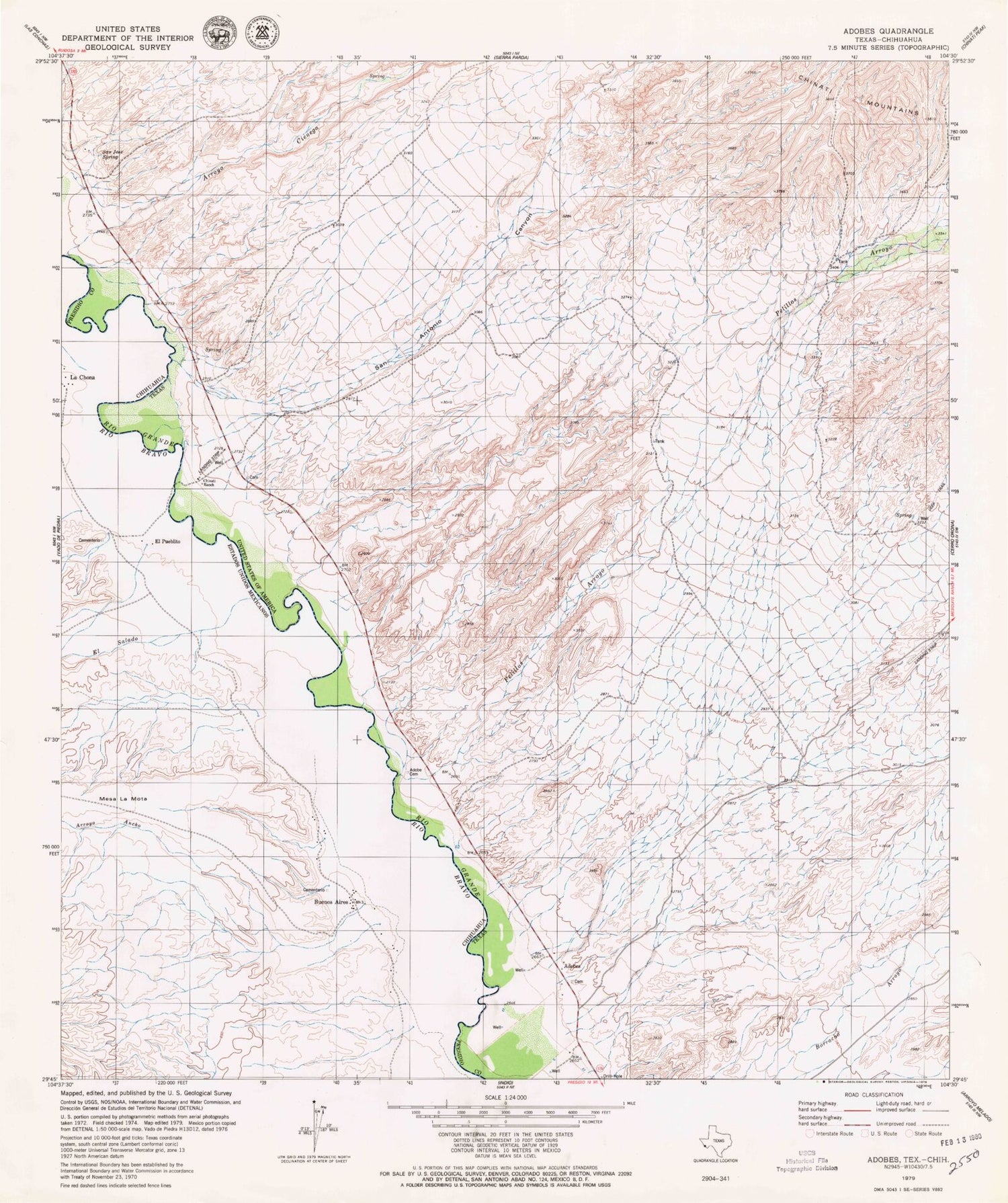 Classic USGS Adobes Texas 7.5'x7.5' Topo Map Image