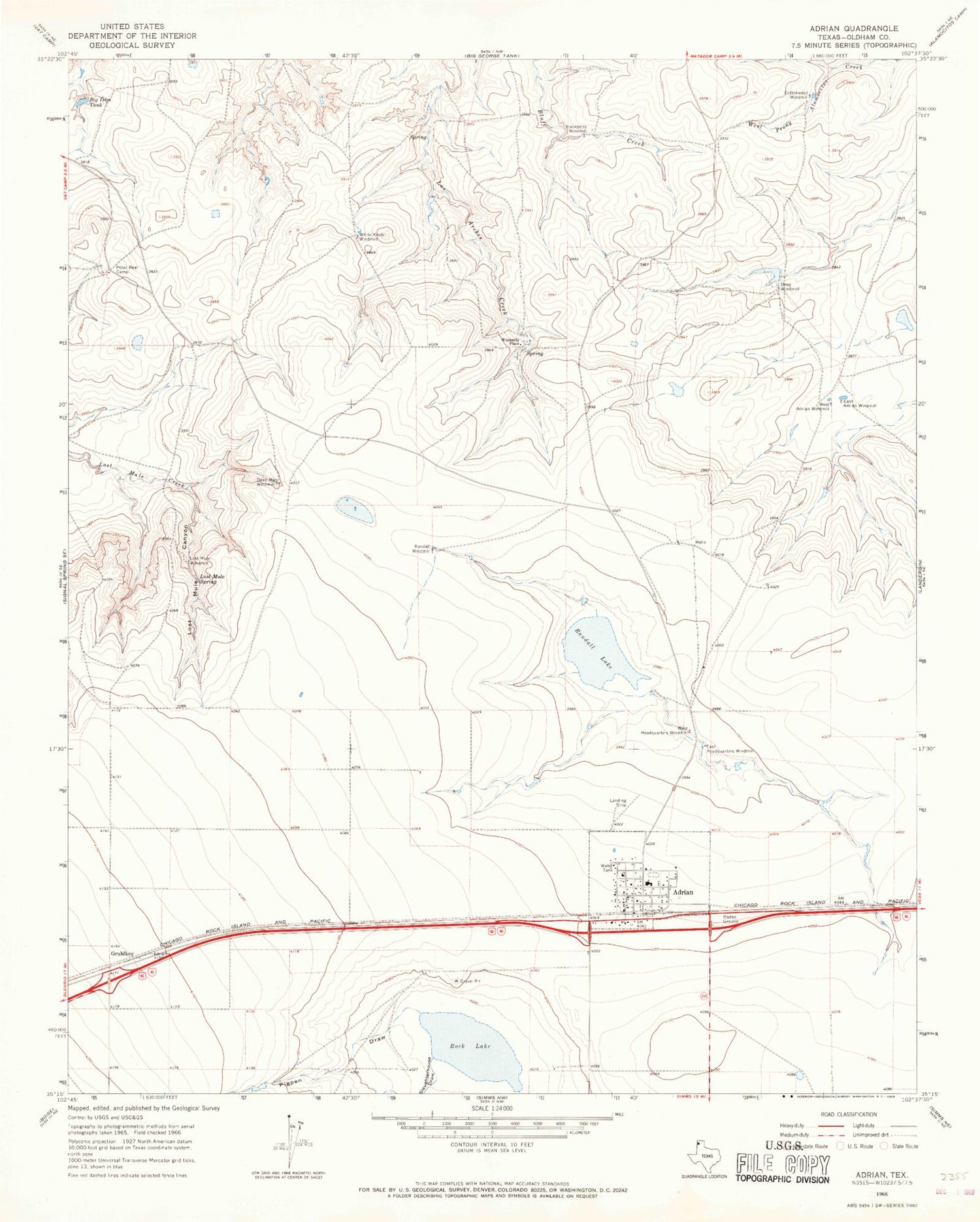 Classic USGS Adrian Texas 7.5'x7.5' Topo Map Image