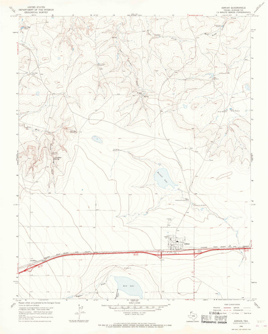 Classic USGS Adrian Texas 7.5'x7.5' Topo Map Image