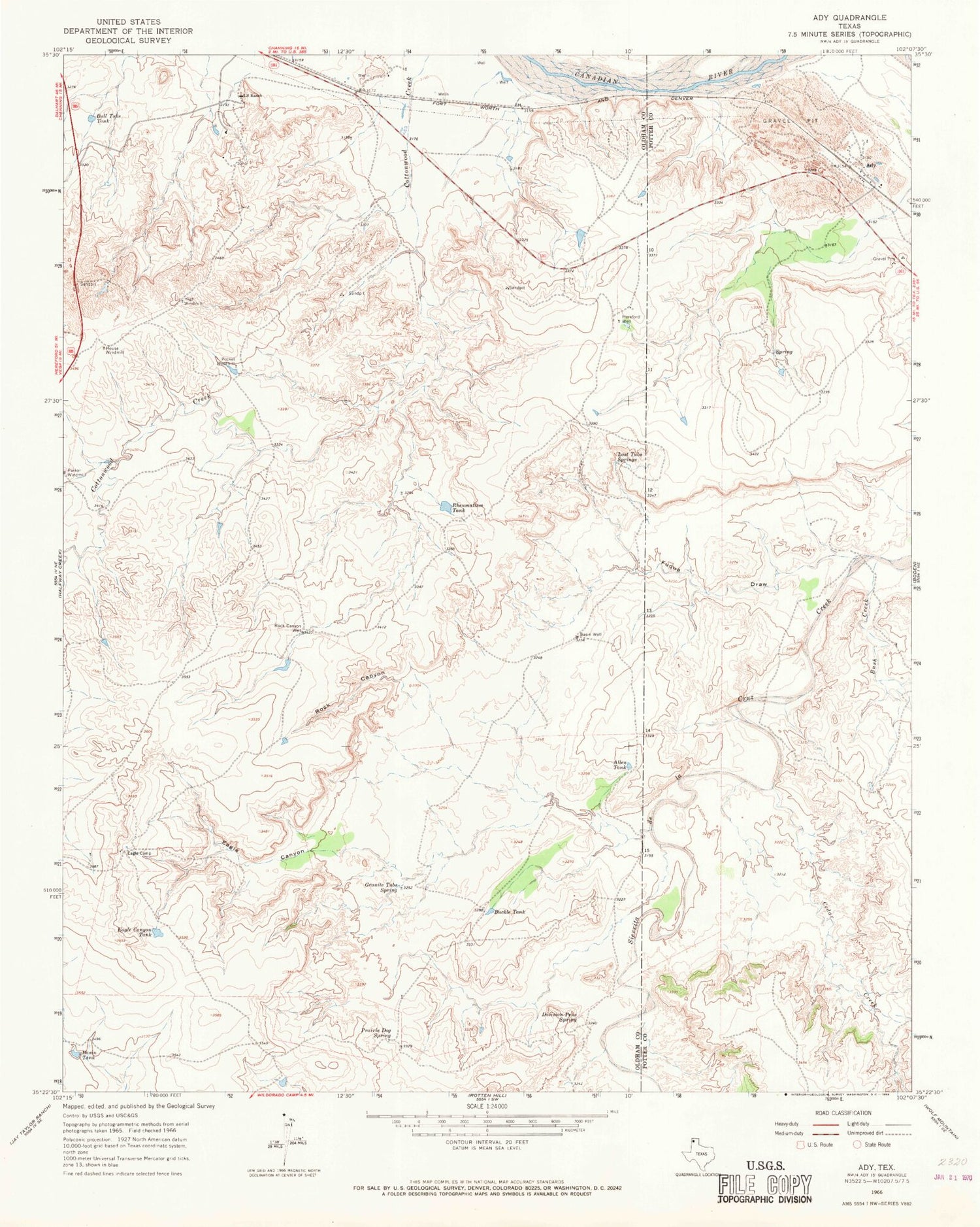 Classic USGS Ady Texas 7.5'x7.5' Topo Map Image