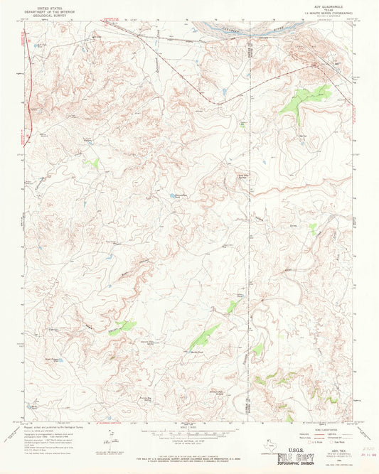 Classic USGS Ady Texas 7.5'x7.5' Topo Map Image