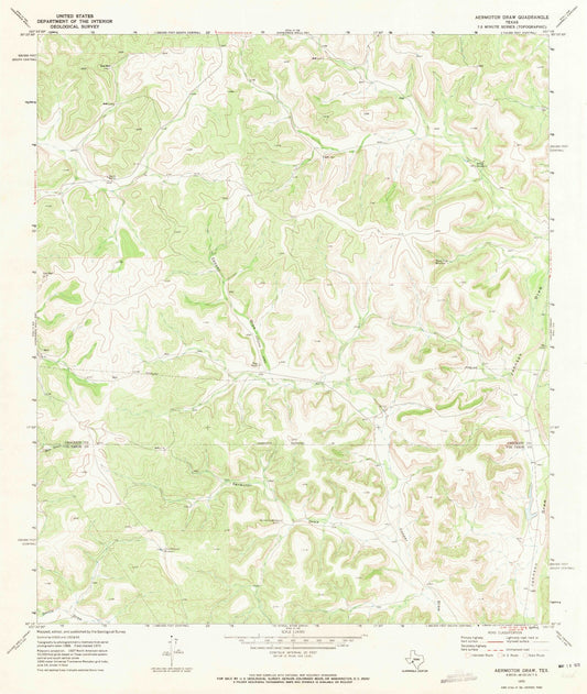 Classic USGS Aermotor Draw Texas 7.5'x7.5' Topo Map Image