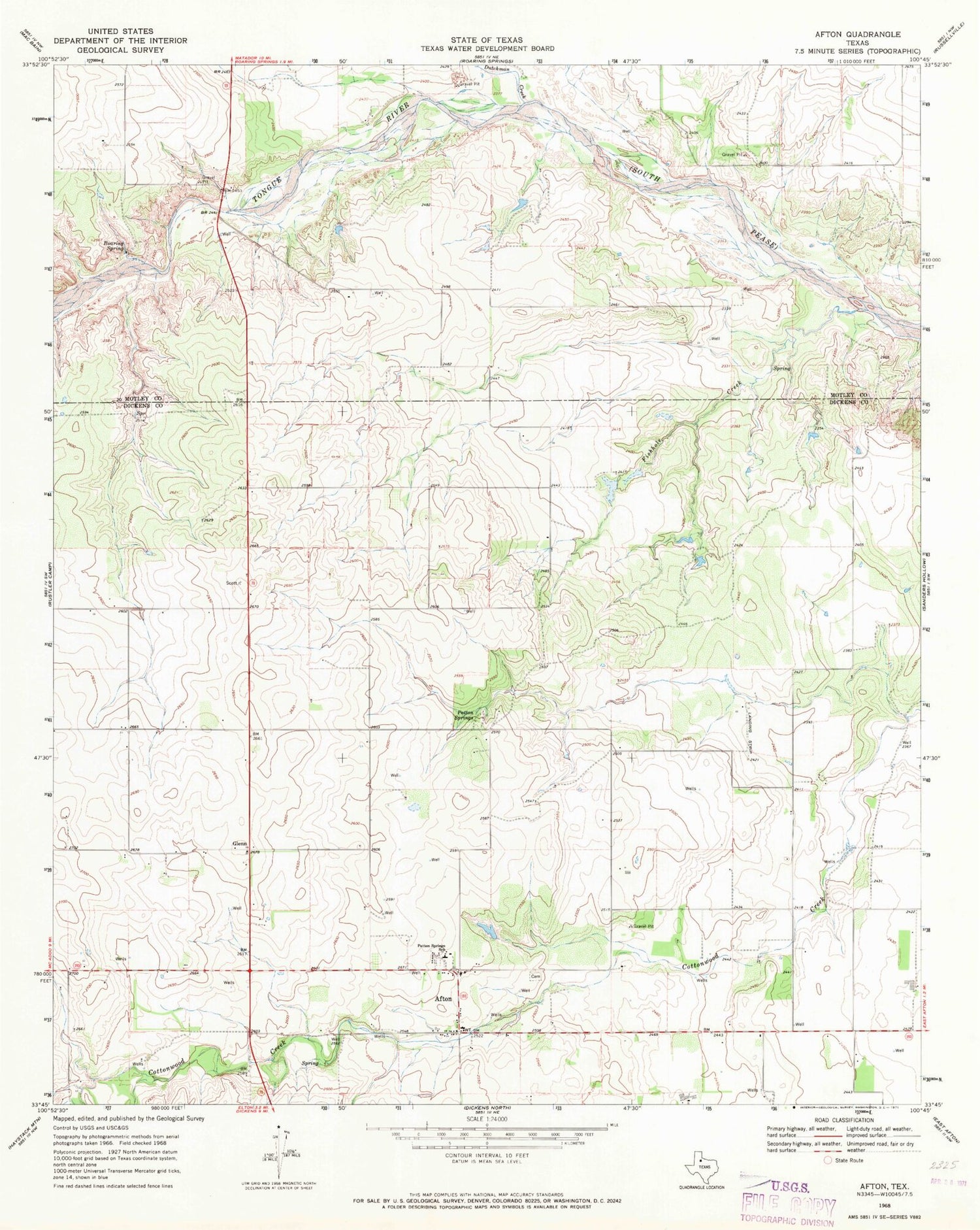 Classic USGS Afton Texas 7.5'x7.5' Topo Map Image