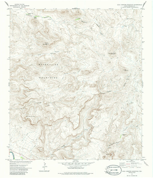 Classic USGS Agua Adentro Mountain Texas 7.5'x7.5' Topo Map Image