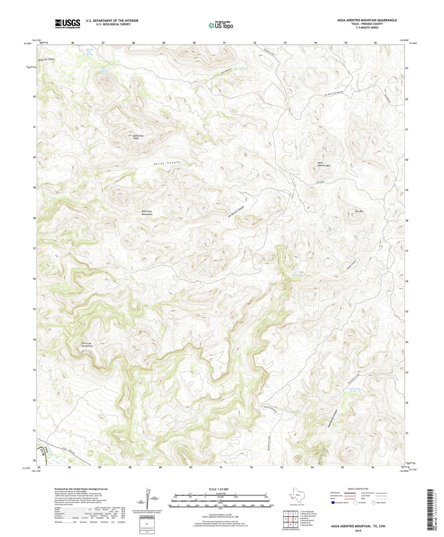 Agua Adentro Mountain Texas US Topo Map Image