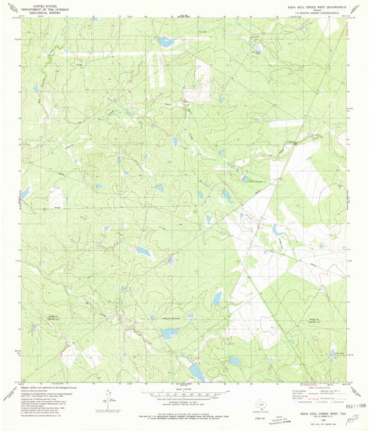 Classic USGS Agua Azul Creek West Texas 7.5'x7.5' Topo Map Image