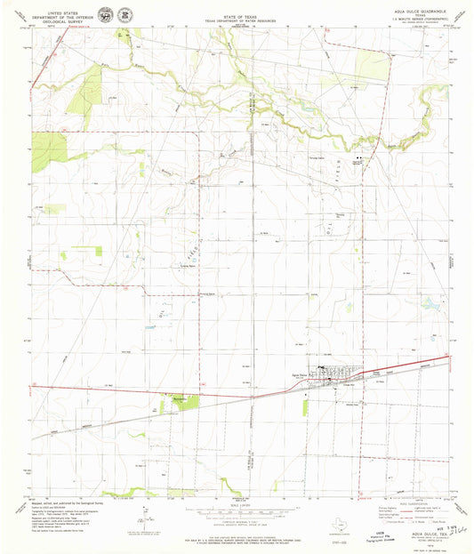Classic USGS Agua Dulce Texas 7.5'x7.5' Topo Map Image