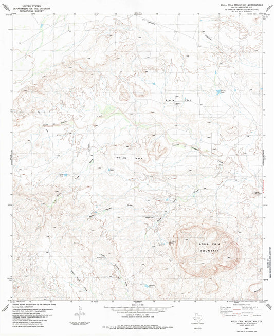 Classic USGS Agua Fria Mountain Texas 7.5'x7.5' Topo Map Image