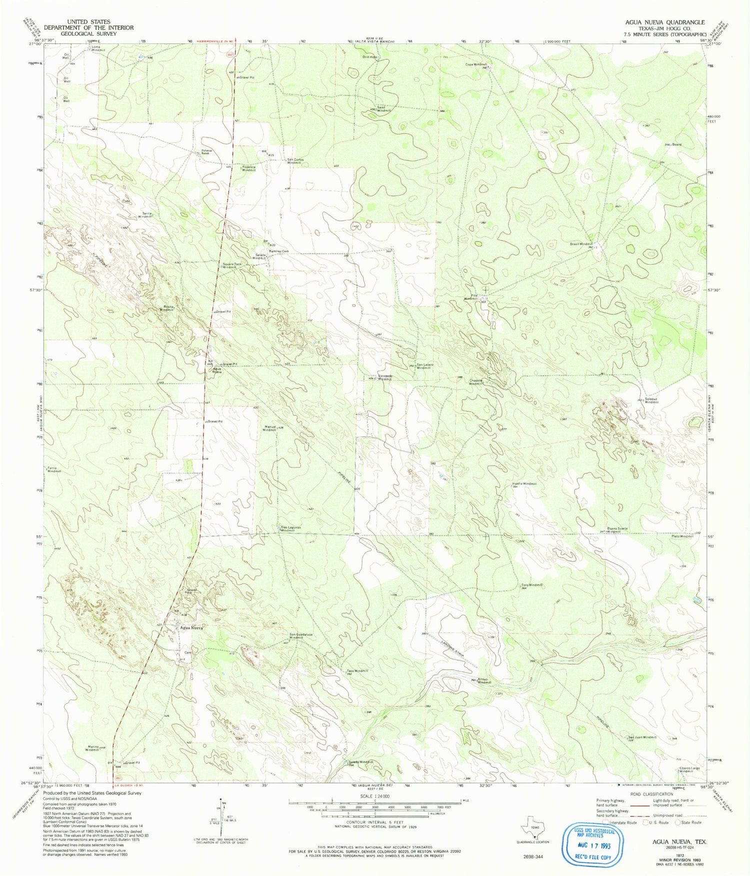Classic USGS Agua Nueva Texas 7.5'x7.5' Topo Map Image