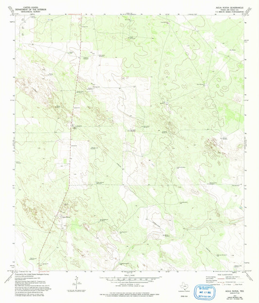Classic USGS Agua Nueva Texas 7.5'x7.5' Topo Map Image