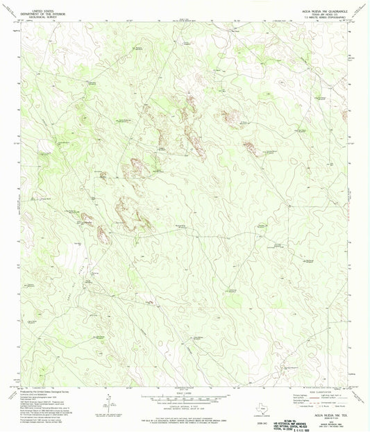 Classic USGS Agua Nueva NW Texas 7.5'x7.5' Topo Map Image