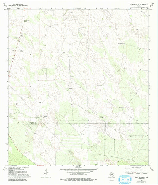 Classic USGS Agua Nueva SE Texas 7.5'x7.5' Topo Map Image