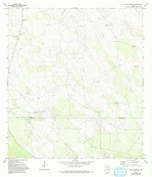 Classic USGS Agua Nueva SE Texas 7.5'x7.5' Topo Map Image