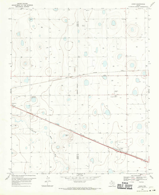 Classic USGS Aiken Texas 7.5'x7.5' Topo Map Image