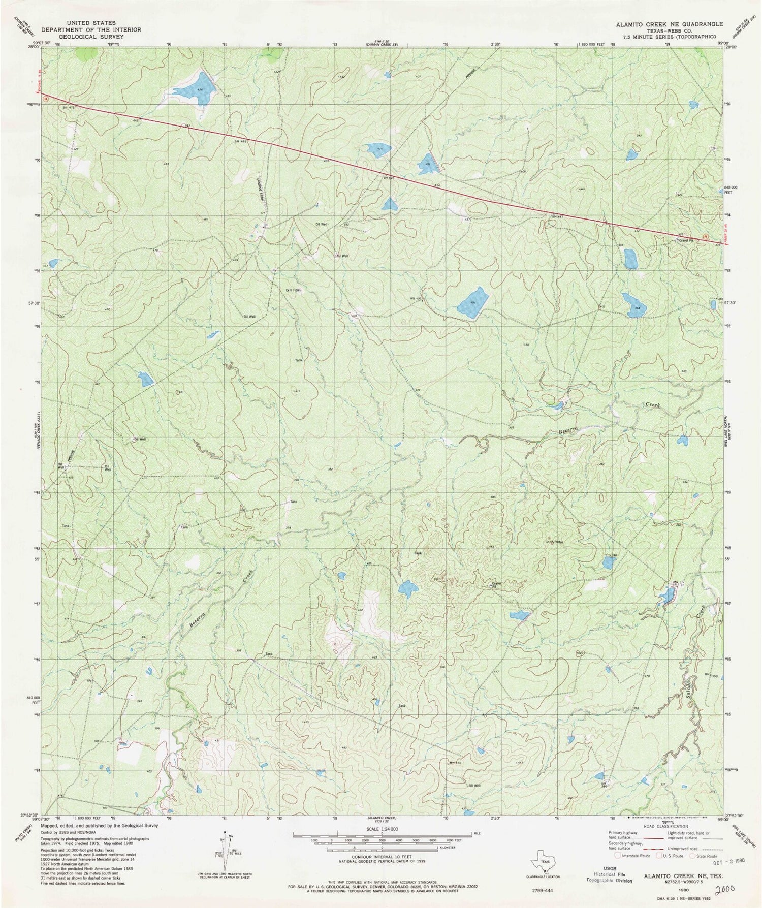 Classic USGS Alamito Creek NE Texas 7.5'x7.5' Topo Map Image
