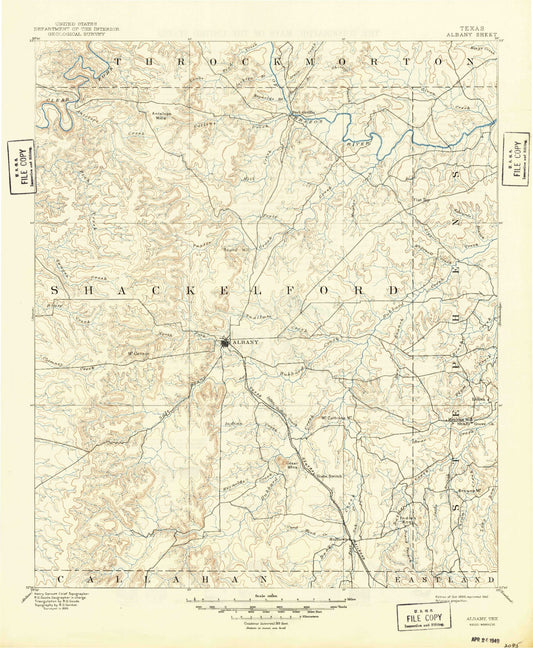 Historic 1893 Albany Texas 30'x30' Topo Map Image