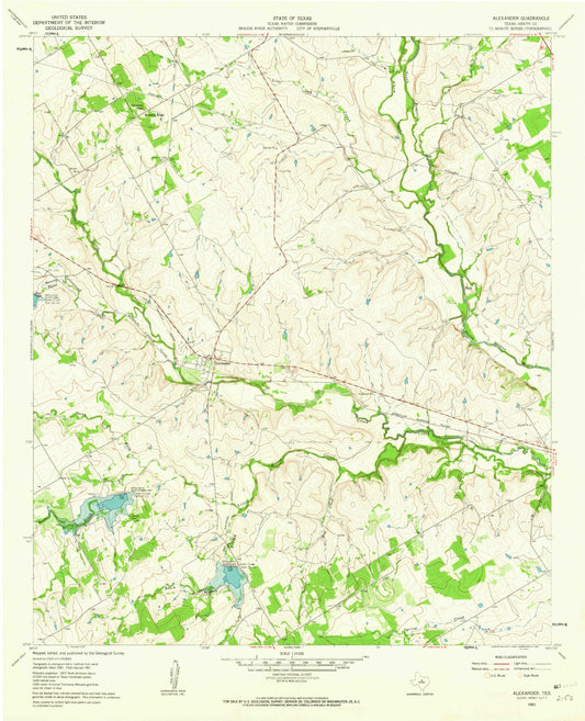 Classic USGS Alexander Texas 7.5'x7.5' Topo Map Image