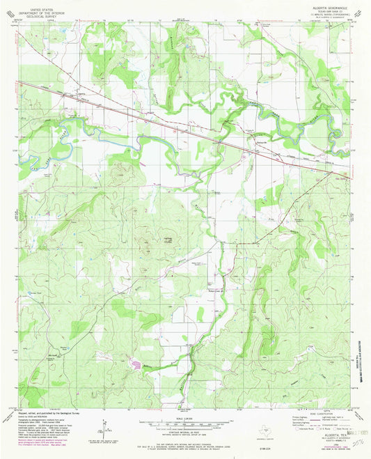 Classic USGS Algerita Texas 7.5'x7.5' Topo Map Image