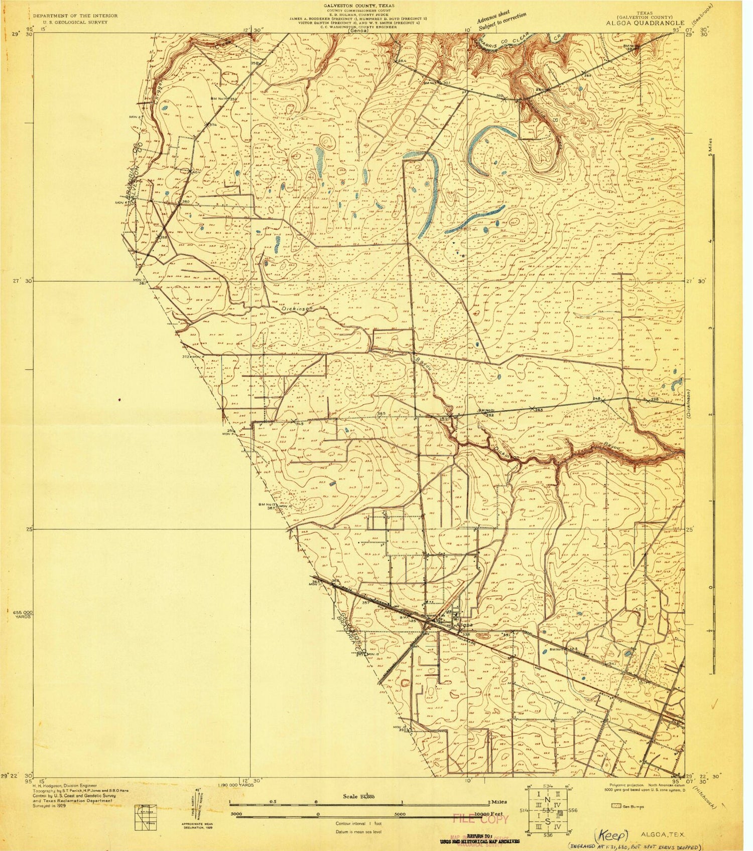 Classic USGS Algoa Texas 7.5'x7.5' Topo Map Image
