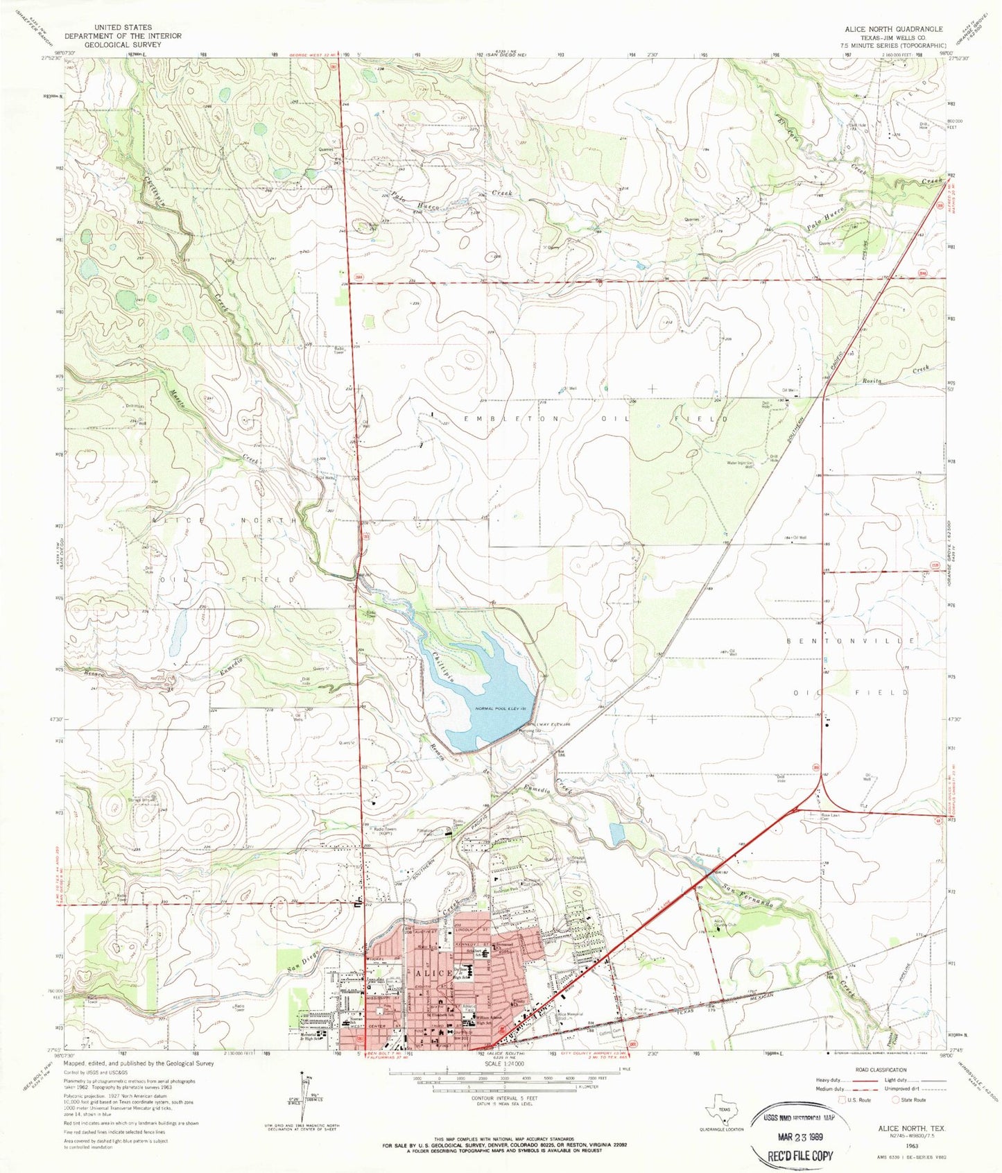Classic USGS Alice North Texas 7.5'x7.5' Topo Map Image