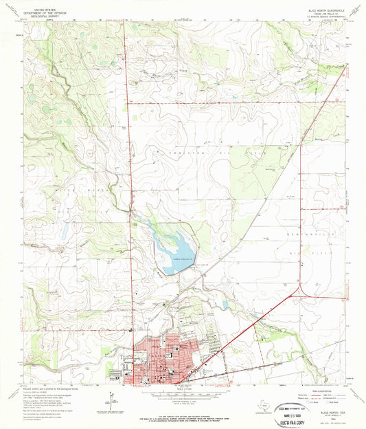 Classic USGS Alice North Texas 7.5'x7.5' Topo Map Image