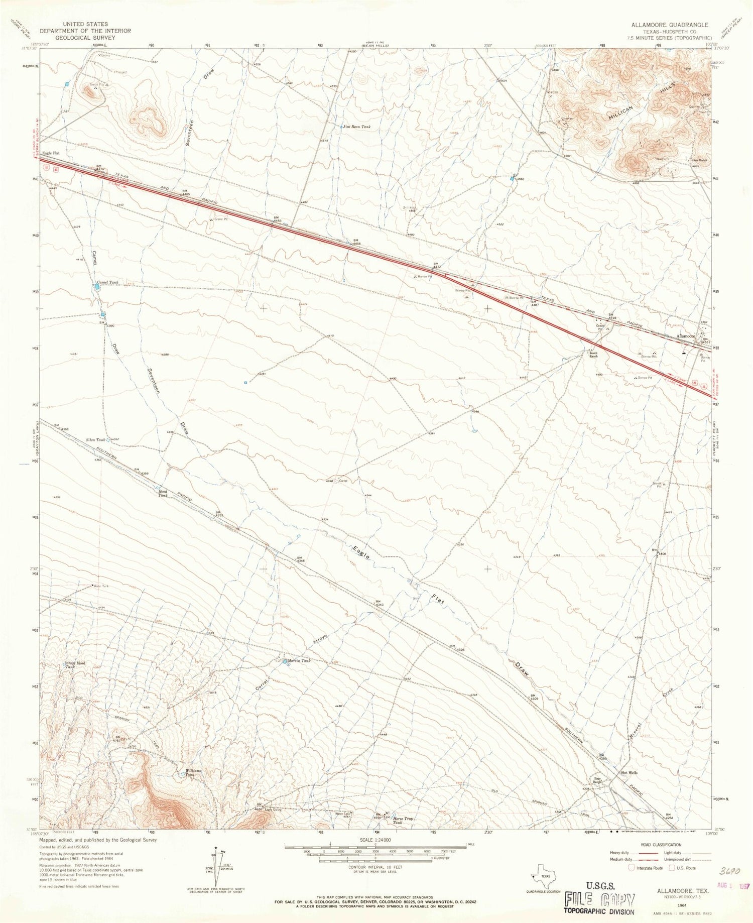Classic USGS Allamoore Texas 7.5'x7.5' Topo Map Image