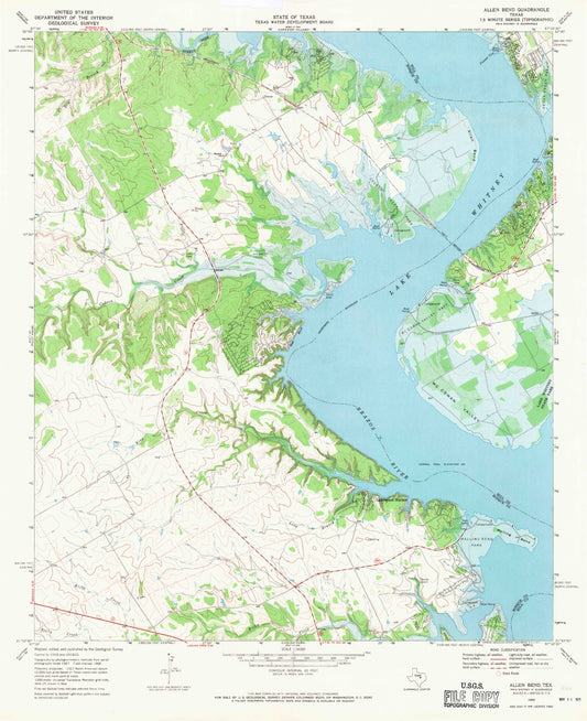 Classic USGS Allen Bend Texas 7.5'x7.5' Topo Map Image