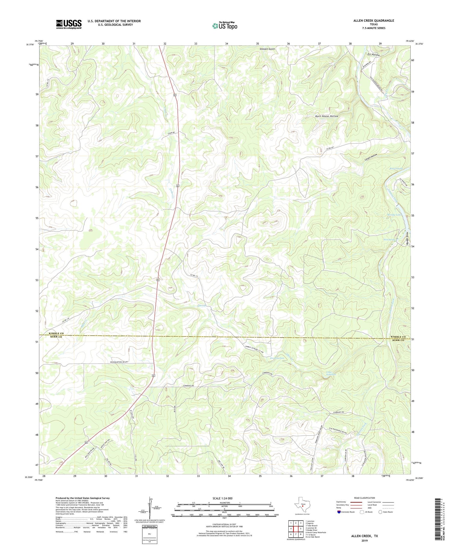 Allen Creek Texas US Topo Map Image