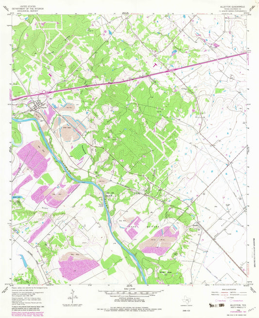 Classic USGS Alleyton Texas 7.5'x7.5' Topo Map Image