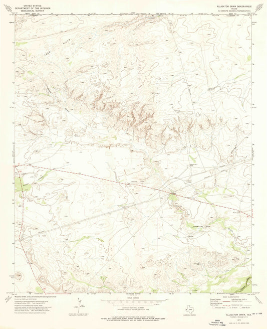 Classic USGS Alligator Draw Texas 7.5'x7.5' Topo Map Image