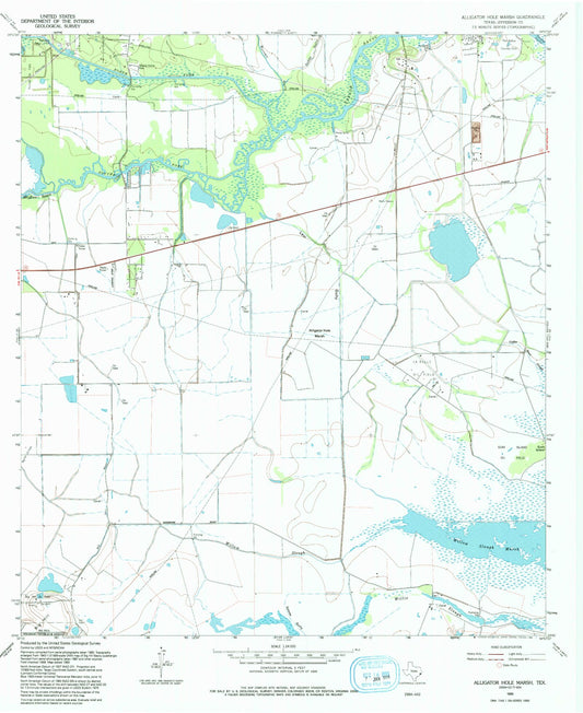 Classic USGS Alligator Hole Marsh Texas 7.5'x7.5' Topo Map Image