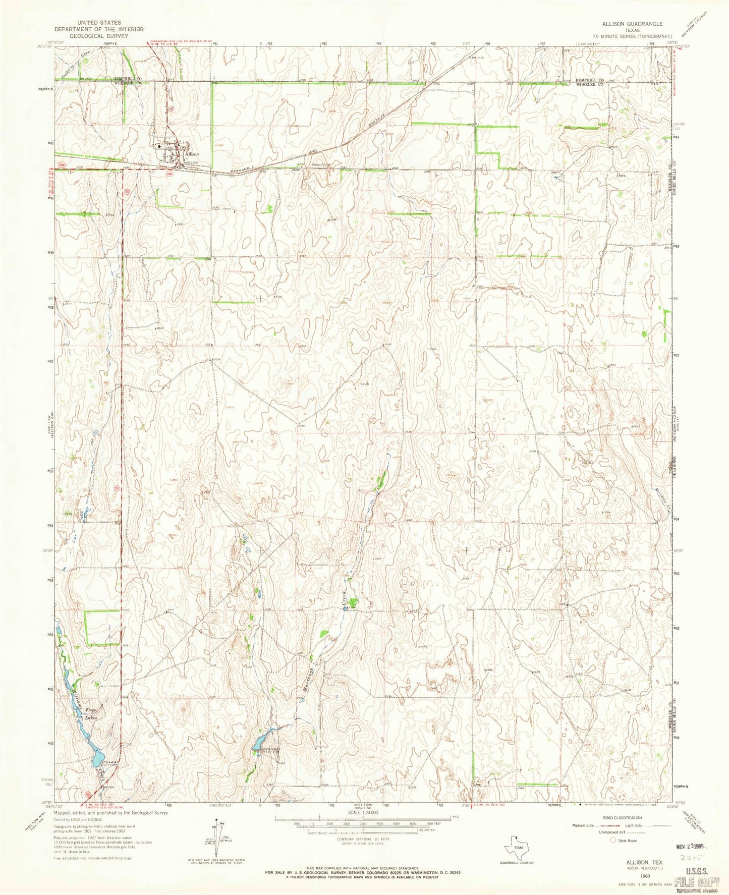 Classic USGS Allison Texas 7.5'x7.5' Topo Map Image