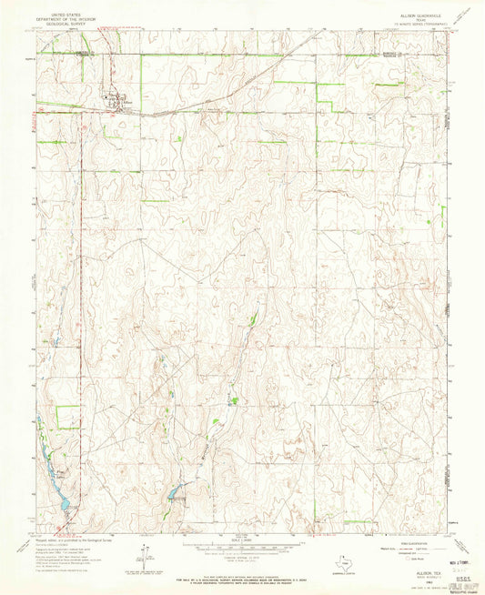 Classic USGS Allison Texas 7.5'x7.5' Topo Map Image