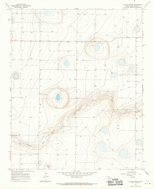 Classic USGS Allison Ranch Texas 7.5'x7.5' Topo Map Image