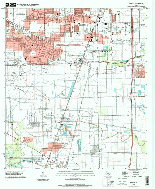 Classic USGS Almeda Texas 7.5'x7.5' Topo Map Image