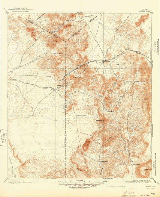 Historic 1895 Alpine Texas 30'x30' Topo Map Image