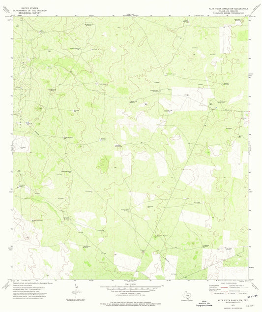 Classic USGS Alta Vista Ranch SW Texas 7.5'x7.5' Topo Map Image