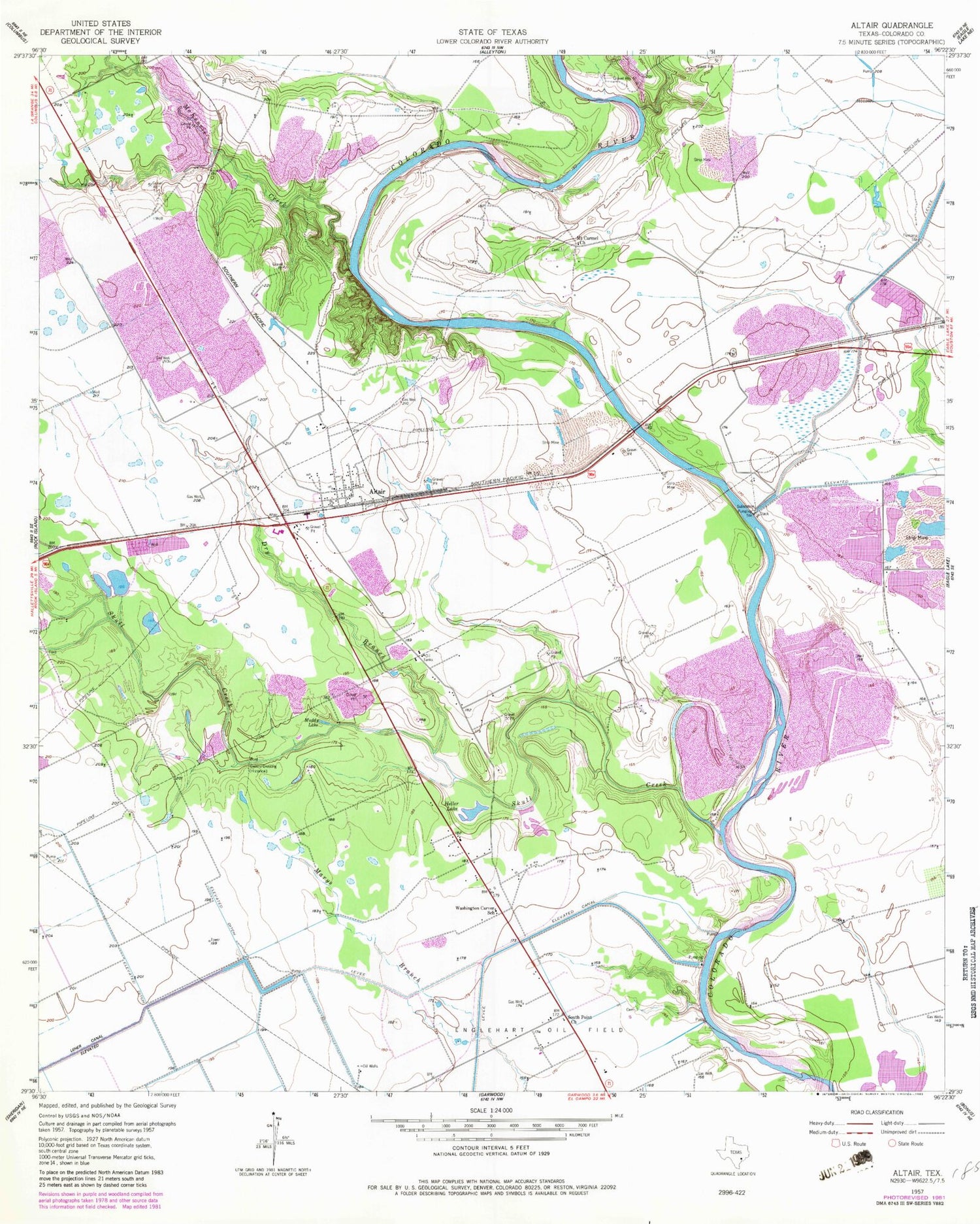 Classic USGS Altair Texas 7.5'x7.5' Topo Map Image