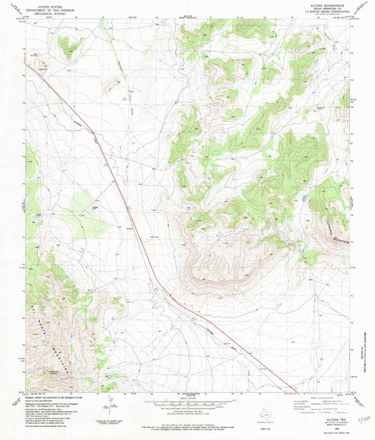Classic USGS Altuda Texas 7.5'x7.5' Topo Map Image