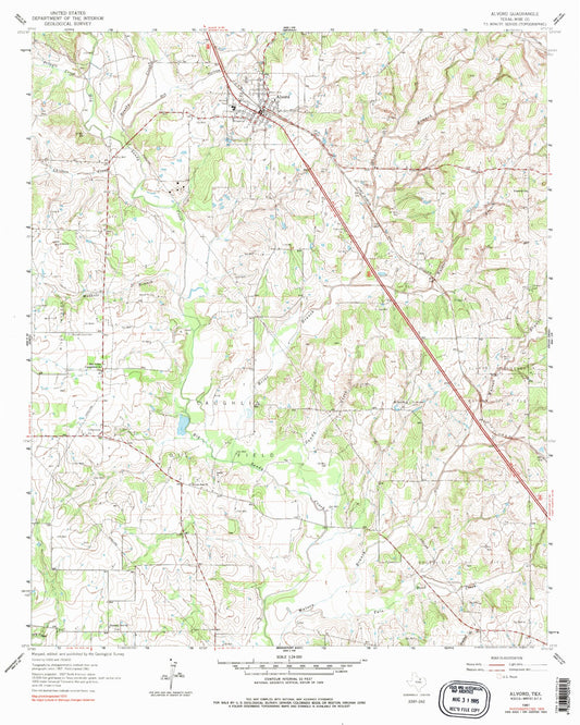 Classic USGS Alvord Texas 7.5'x7.5' Topo Map Image