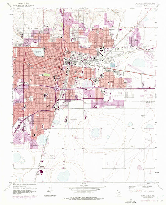 Classic USGS Amarillo East Texas 7.5'x7.5' Topo Map Image